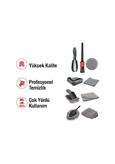 Profesyonel Mikrofiber 9 Parça Araç Temizleme Seti Araç Lastik Torpido Jant Yıkama Seti Araç Fı