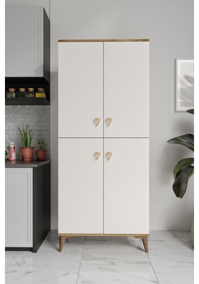 Simple Sp4190 Çok Amaçlı Dolap 4 Kapaklı Mutfak Dolabı Balkon Dolabı Kiler Banyo Dolabı Ayakkabılık Ekru Ceviz