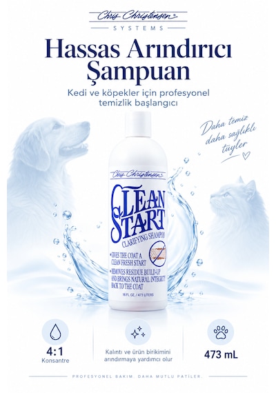 Chris Christensen Clean Start 4:1 Konsantre Hassas Arındırıcı Kedi Köpek Şampuanı 473 Ml