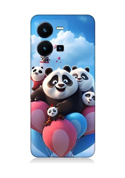 Vivo Y35 Uyumlu Sevimli Pana Ailesi Uçan Balon Desenli Silikon Kılıf