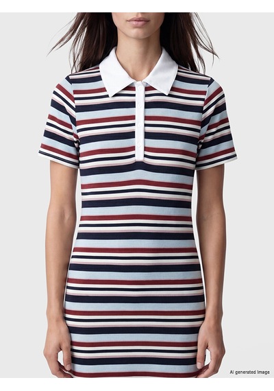 Lcw Everyday Mavi Polo Yaka Çizgili Elbise
