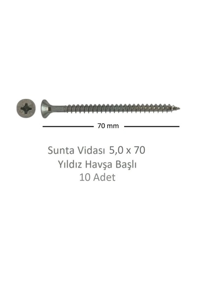 Sunta Vidası, 5,0 X 70 Mm, 10 Adet, Yhb Vida 5 x 70