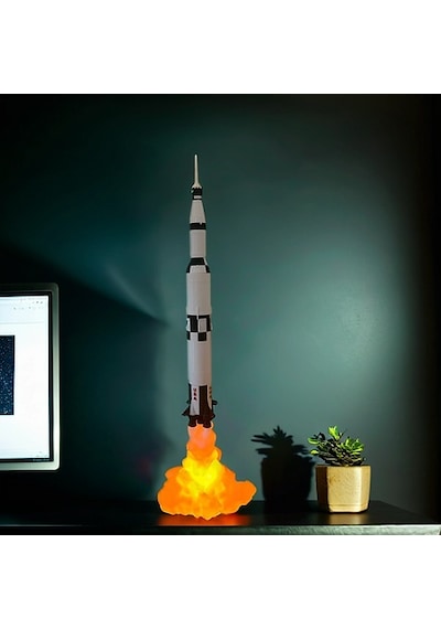 Saturn V Roket Gece Lambası Dekoratif Ve Özel Hediye Çok Rekli - Beyaz