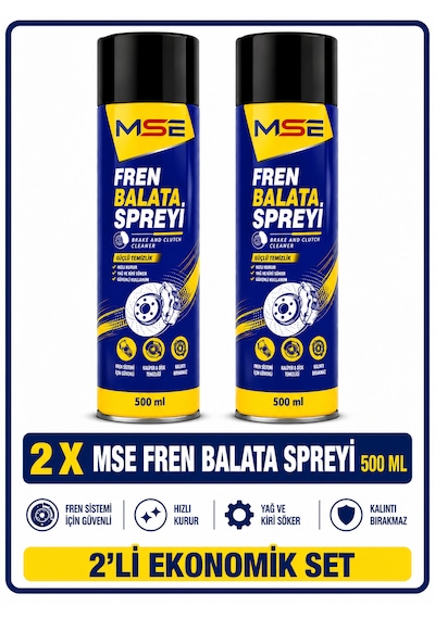 Mse Pro Fren Balata Spreyi 500 Ml X 2 Fren Ve Balata Temizleyici Yağ Ve Kir Sökücü, Hızlı Kuruma