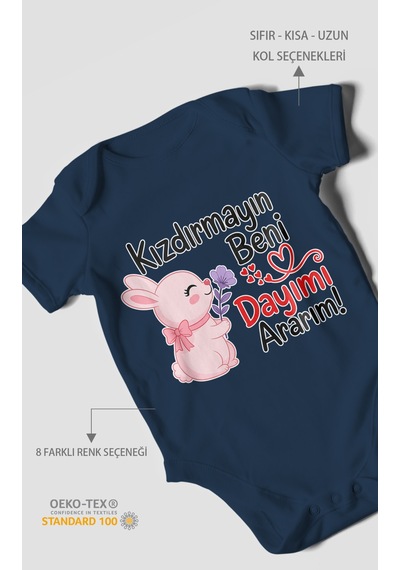 Morivokids Kızdırmayın Beni Dayımı Ararım Kısa Kollu Bebek Body %100 Pamuk Zbn165-kk Lacivert
