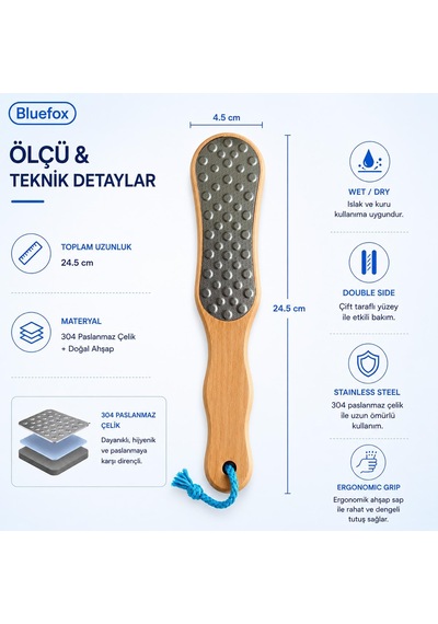 Çift Taraflı Ayak Törpüsü Paslanmaz Çelik Nasır Ve Topuk Çatlağı Törpüsü, Ergonomik Saplı, Islak/kuru Kullanıma Uygun, Ev Tipi Pedikür Ayak Ovucu