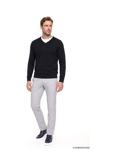 AC&Co / Altınyıldız Classics Erkek Grı Slim Fit Dar Kesim Beli Bağlamalı Yan Cep Gofre Desenli Pantolon Gri