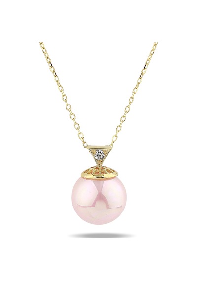 Kuyumcudukkani Zincirli"büyük Boy Pembe İncili"kolye-37146-g-p Gold