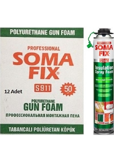 12 Adet 850 Ml Somafix Tabancalı Isı Ses Yalıtım Poliüretan Köpük