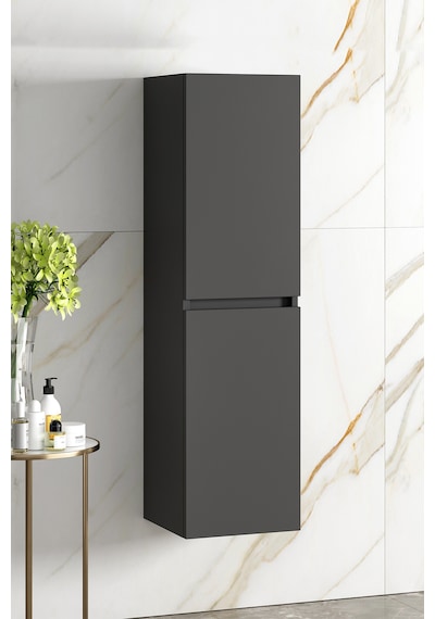 Yıldız 35 130 Cm Antrasit Gri Mat Mdf Sepetli Asma Banyo Boy Dolabı
