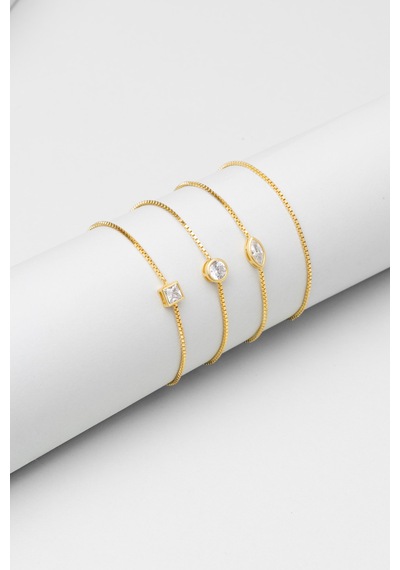 So Chic Vera 18 Ayar Sarı Altın Kaplama Ayarlanabilir Gümüş Bileklik Gümüş - Sarı - Kırmızı
