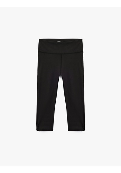 Koton Yüksek Bel Slim Fit Yırtmaçlı Diz Altı Spor Tayt Siyah 7wak40206nk