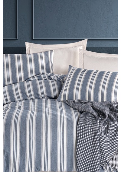 Eponj Home Sport Çizgili Nevresim Takımı Çift Kişilik Soft Line Lacivert Lacivert
