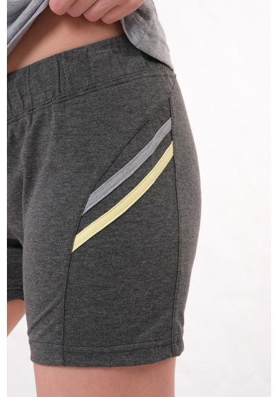 Kadın Polo Yaka T-shirt Takımı Rahat Kesim Yazlık Günlük Kombin Gri Melanj