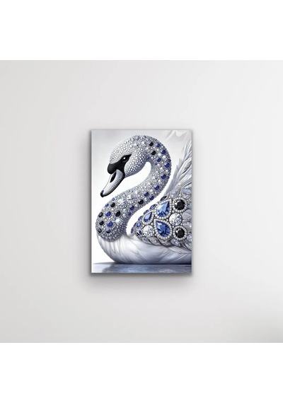 Elmaslı Kuğu Kanvas Tablo 70x100cm Beyaz - Gümüş