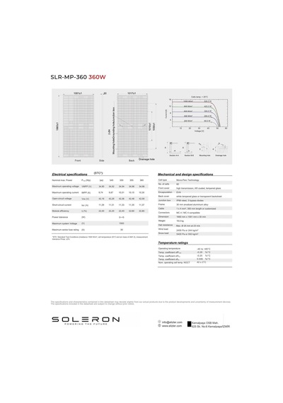Soleron 360w Mono Güneş Paneli