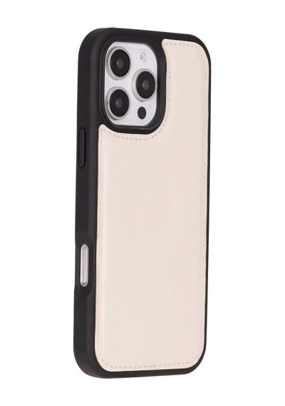 Apple Uyumlu iPhone 16 Pro , Hakiki Deri, El Yapımı, Cüzdanlı Kılıf, Krem Renk Krem