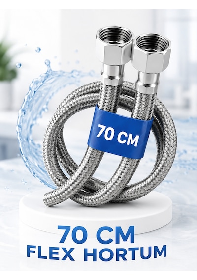 70 Cm Paslanmaz Çelik Örgülü Flex Hortum 2 Adet 3/8'x3/8' - Klozet Ve Taharet Musluğu İçin Dayanıklı Bağlantı Hortumu