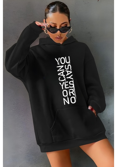 Startmore You Can Say Baskılı Kapişonlu Sweat Siyah