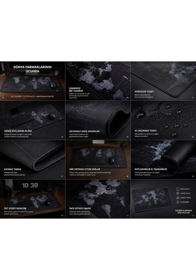 Dünya Haritası Desenli Oyuncu Mouse Pad Kaymaz Taban 70x30