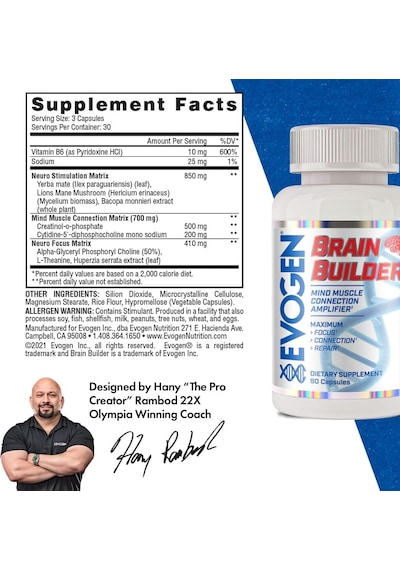 Evogen Brain Builder Neuro Mind Boosts Focus Concentration & Connection Lions Mane Bacopa Monnieri A Aromasız