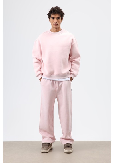 Vamos Basic Oversize Yıkamalı Sweatshirt Pembe