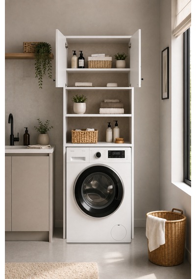 Nest Tekli Çamaşır Makinası Dolabı Y:190 G:65 D:25 / Beyaz