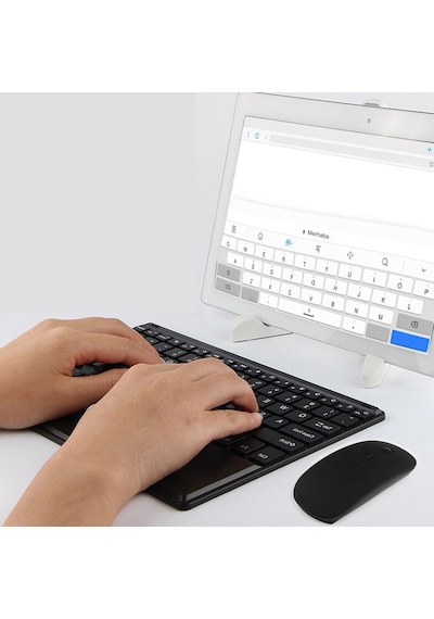 Microcase AL2766 Galaxy Uyumlu Tab S7 Plus T970 Touchpad Bluetooth Klavye 24 CM + Bluetooth Mouse + Stand