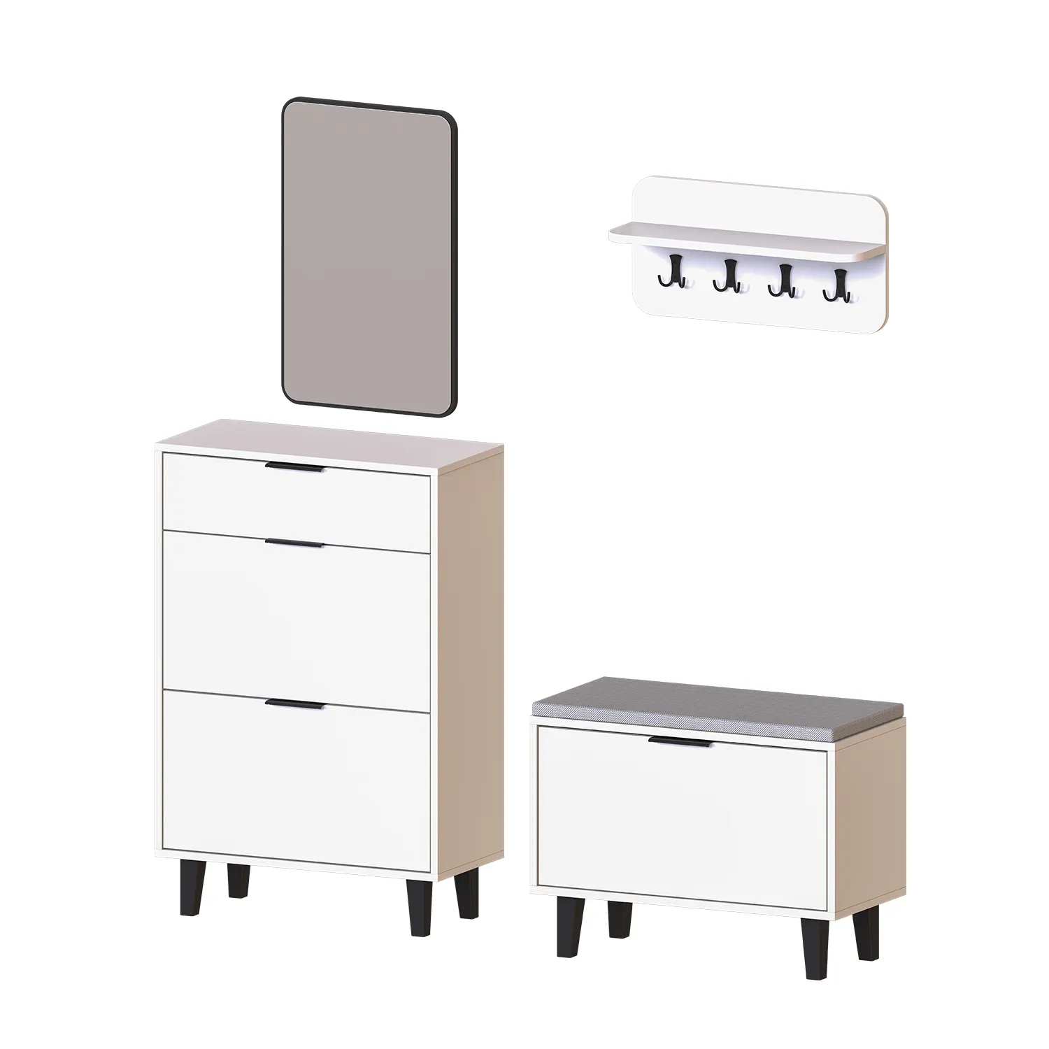 Nord Vestiyer Takımı Kapaklı Askılıklı Ayakkabılık Dolabı, Bench, Modüler, Aynalı Portmanto Takımı Beyaz Nord Vestiyer Takımı Kapaklı Askılıklı Ayakkabılık Dolabı, Bench, Modüler, Aynalı Portmanto Takımı Beyaz