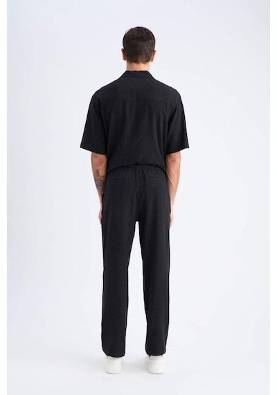 Defacto Yazlık Viskon Jogger Pantolon Regular Fit Normal Kesim Keten Karışımlı Düz Paça Cepli B4867ax25smbk81 Siyah
