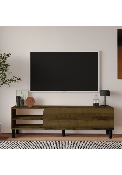 İnarch Dizayn River 150 Cm Modern Tv Sehpası Kapaklı Ve Raflı Tasarım Ceviz