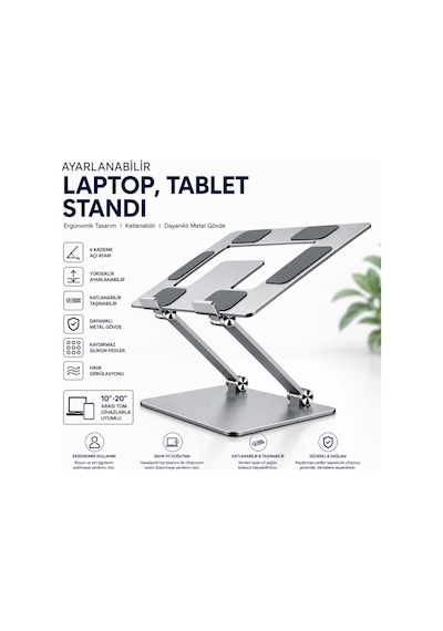 Schitec Metal Ayarlanabilir Laptop,tablet,Macbook Uyumlu,matebook Yükseltici Katlanabilir Stand Tutucu Gri