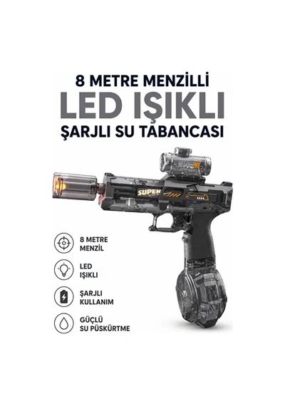 Zenvia Sarjlı Otomatik Su Tabancası Led Işıklı Geniş Su Hazneli Gerçekçi Geri Tepme Efektli Uzak Menzilli Znv202