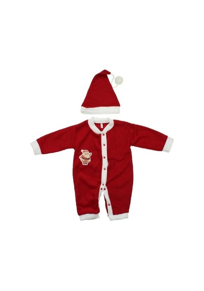 Kingshark Bebek Yılbaşı Noel Baba Şapkalı Tulum Kostümü Kırmızı