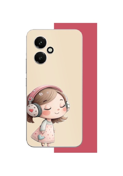 Honor 400 Uyumlu Pembe Kulaklıklı Kız.jpeg Baskılı Silikon Kılıf Renkli