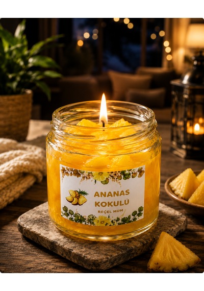 Reçel Mum Ananas Kokulu Mum Dekoratif Mum Sarı