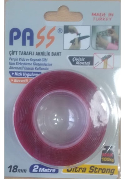 Pass Çift Taraflı Akrilik Bant 18X2 Mt