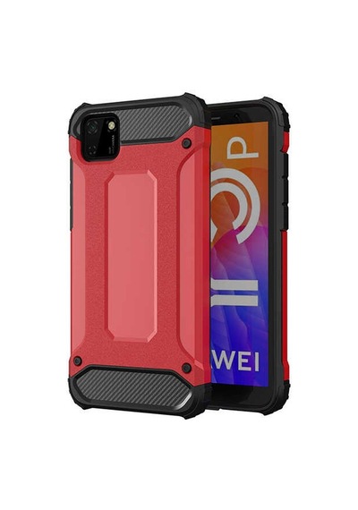 Kilifone - Huawei Uyumlu Y5p - Kılıf Çift Katman Zırh Tank Crash Military Kapak - Kırmızı