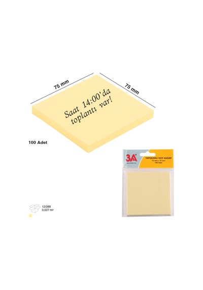 Yapışkanlı Not Kağıdı Pastel Renk 75x75 Mm 100 Adet Sarı Renk 4 Adet