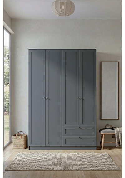 Terra 4 Kapaklı 2 Çekmeceli Gardırop/dolap 137x210x52 Cm Modern Tasarım Gri Terra 4 Kapaklı 2 Çekmeceli Gardırop/dolap 137x210x52 Cm Modern Tasarım Gri