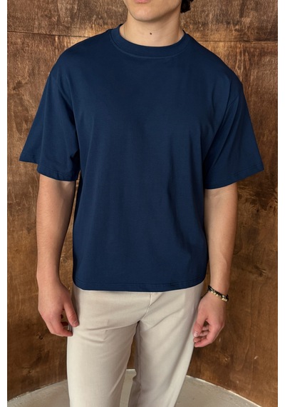 Hyman Erkek %100 Pamuk Oversize Basic T-shirt İndigo