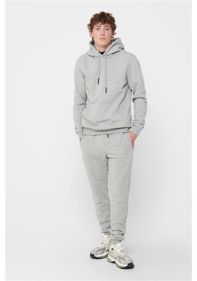 Only & Sons - Erkek Gri Hoodie Sweatshirt - 22018685 Açık Gri Melanj