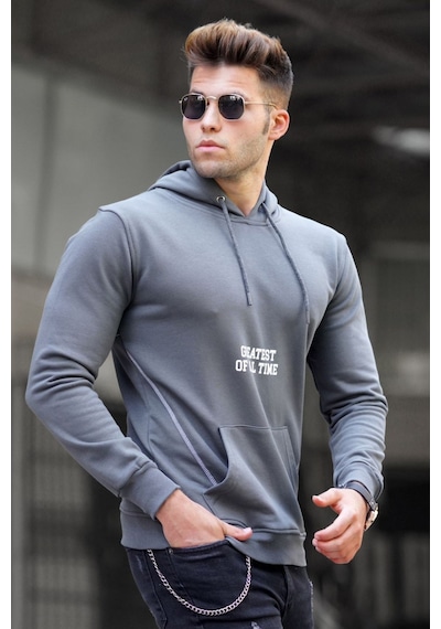 Madmext Madmext Füme Baskılı Kapşonlu Sweatshirt 5292-füme Füme