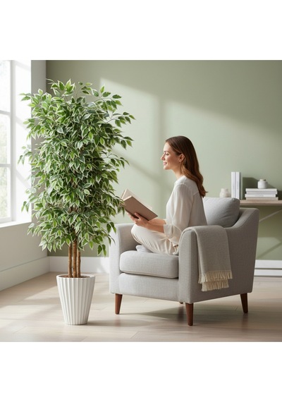 150 Cm Yapay Ficus Beyaz Lilyum 31x58 Dekoratif Ağaç