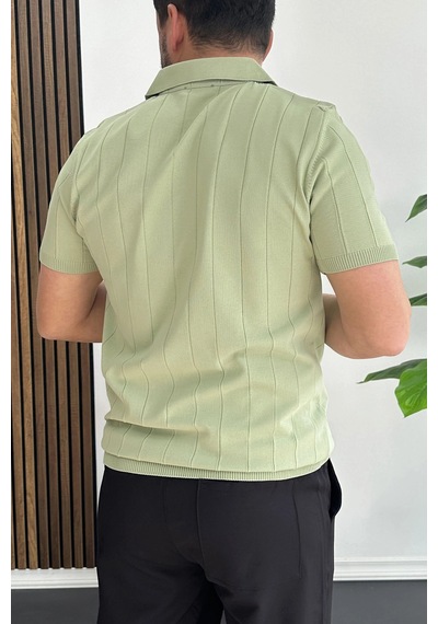 Erkek Slim Fit Fermuarlı Polo Yaka Tişört Açık Yeşil Edw452 Açık Yeşil