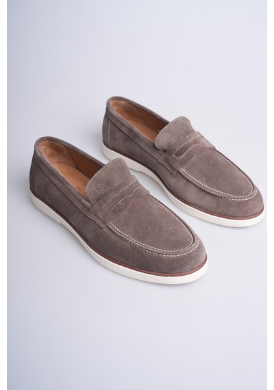 Fame Step Hakiki Deri Erkek Loafer Ayakkabı Süet Günlük Rahat Casual Mokasen Siena Vizon