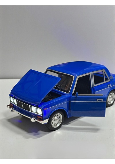 Lada Vaz 2107 Metal Diecast Model Araba 1:24 Ölçek 18cm Sesli Işıklı Çek Bırak Lacivert Çok Renkli