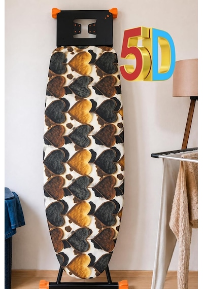 5d Özel Kumaş Keçeli Ütü Masası Kılıfı Masaya Göre Ayarlanabilir İpli Stoperli 55x140cm Tüylü Kalp Çok Renkli