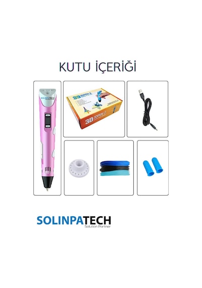 Pembe 3D Kalem 3D Pen 3 Boyutlu Yazıcı Kalem 3 Renk 9 Metre Filament + USB KABLO