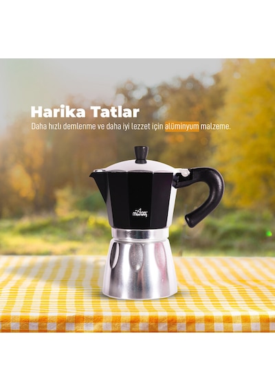 Any Morning Hes-6 Espresso Kahve Makinesi Alüminyum Moka Pot 240 Ml Siyah